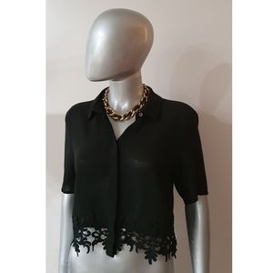 ♠️ Black crochet trim crop